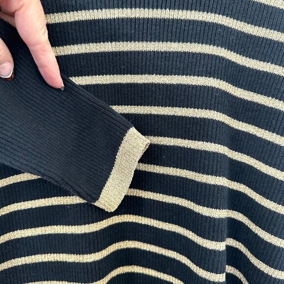Lauren Ralph Lauren Black Gold Stripe Turtleneck Sweater Women L Cotton Classic - Picture 4 of 6